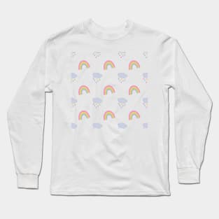 Rainbow and Rain Clouds Pattern Long Sleeve T-Shirt